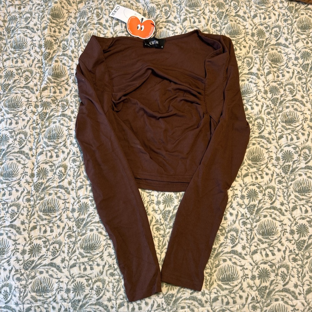 Cider Brown Crop Blouse with Cut Out Design